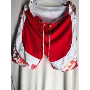 Beach Rays Mens Red White Floral Board Shorts Swim Trunks Mesh Lined Size XL
